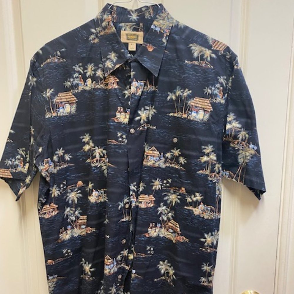 The Foundry Supply Co Men's Tropical Aloha Shirt Black Palm Trees Tiki Bar XLT